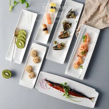 Keraamilised sushi plaat, Jaapani-stiilis, ristkülikukujulise kala plaat -, majapidamis-puhas valge lääne-toit, külmad toidud, kanatiivad, suupisted