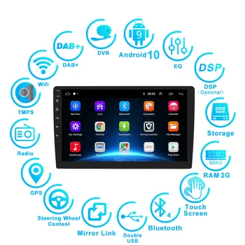 10.1 tolline 1 Din Android 10 2+16/32G Auto Raadio Auto Multimeedia Mängija, GPS, WIFI, Puutetundlik Ekraan, BT FM-DAB+ AMP 1din Auto SWC