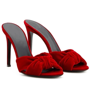 Prantsuse kõrge kontsaga sussid suve must punane pikad vibu temperament stiletto sandaalid ja sussid naistele