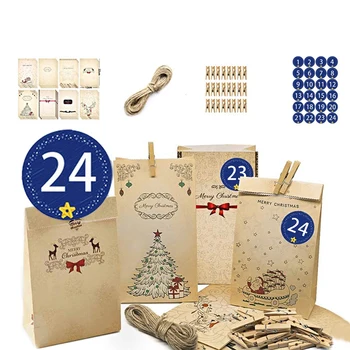 24tk 1-24 Numbrid Kott Jõulud DIY advendikalender Ornament Jõulud Kingitus Kotid Kalender Taimer Kott Kommi Ladustamine