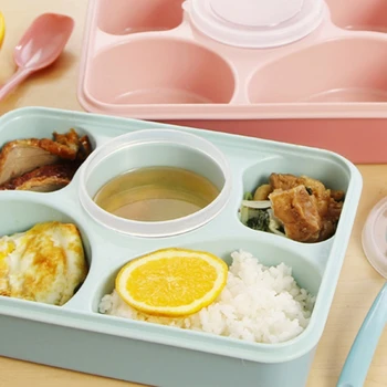 4XFA 5 Võrgud Mikrolaineahi Plastikust Bento Lunch Box Suletud Toidu Plaat Konteiner Kaanega