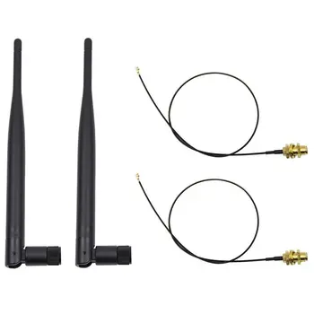 2 x 6dBi 2.4GHz 5GHz Dual Band WiFi RP-SMA Antenna + 2 x 35cm U.fl / IPEX Cable
