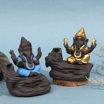 1tk Ganesha Tagasivoolu Viiruk Põleti Elevant Jumal Keraamiline Koonus Suitsutusastia Home Decor