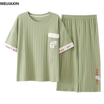 Pluss suurus M-5XL Naiste Pidžaama Komplekt Suvel Lühikesed Varrukad Sleepwear Öö sobiks Pijama Mujer Kodu Kandke Puuvillast Nightwear