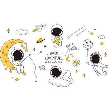 Cartoon Astronaut Seina Kleebised DIY Kosmoses Seinamaaling Kleebised Eest Maja Lapsed Toad Beebi Magamistoas Garderoob Teenetemärgi Kleebised Seinale