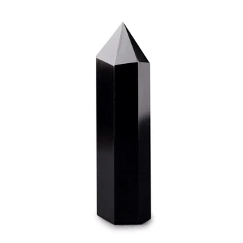 Looduslik Obsidian Must Obelisk Tower Kvarts Kivi Punkt Kuusnurkne Võlukepp M56