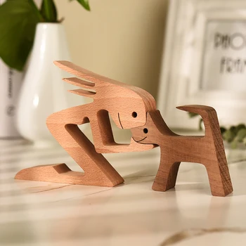 Figura de de madera para perros y cachorros, ornamento de mesa de escritorio, modelo de tallado,