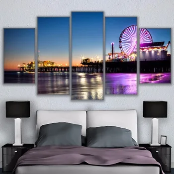 Lõuend Seina Art Pictures Home Decor Elutuba 5 Tk Los Angeles Beach Pier Maali Raami Pildid Ferris Wheel Plakat