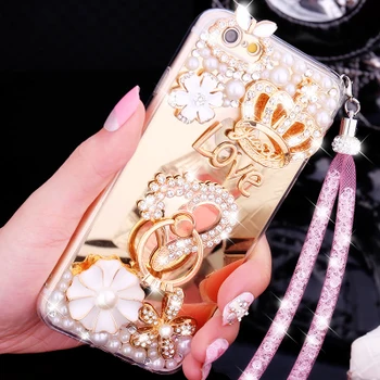Luksus Tüdruk Pehme TPU Peegel Teemant Kate Puhul Xiaomi Redmi 7A 7 Läikiv Bling Pearl Tagasi Juhul