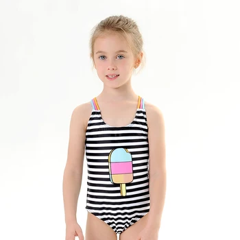 Tüdrukud Beachwear Triibuline Ühes tükis Ujumistrikoo Tüdrukutele Jäätis Prindi ilma Varrukateta ja Backless Supelrõivad Lapsed Suvel Bikinis 2021