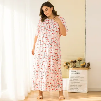 Mugav lahti pikk seelik seksikas prindi lühikese varrukaga kleit housewear pidžaama Vabaaja Vestidos Naiste Kleit Pluss Suurus Naine