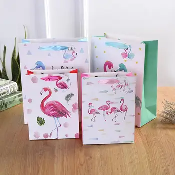10tk/palju Värvi Kaasaskantav Kingitus Pakend paberkott Loominguline Cartoon Flamingo Square Kaasaskantav Shopping Kingitus Kotti, Käepidemetega