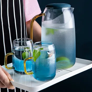 Põhjamaade kaasaegse külma vee pudel set klaas suure jõudlusega kodu elutoas külma vee pudel läbipaistev vesi klaasi LB022515