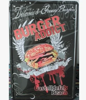 Burger Sõltlane Metallist Seina Maali Kunst Kodus Seina Decor Räbal Vintage Tina Märk