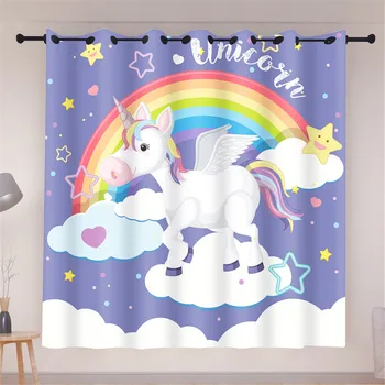 3D-Printimine Cartoon Rainbow Unicorn Muster Dekoratiivsed Kardinad, mis Sobivad Lastele, Magamistuba, elutoas ja Muud Stseenid