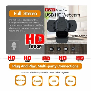 Full HD 1080P Veebikaamera Dual Built-in Mic USB PC veebikaamera eraelu Puutumatuse W8 Kaas Leibkonna Arvuti Tarvikud
