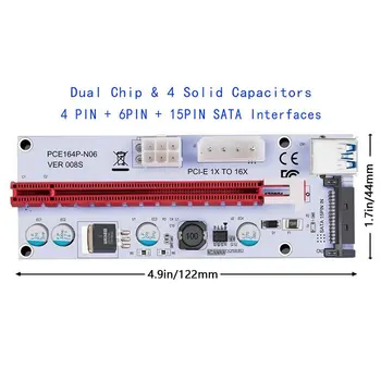 008S 3 In 1 PCIe PCI-e PCI Express Ärkaja Kaardi 1x Kuni 16x USB 3.0 Data Kaabel Bitcoin Kaevandamine BTC Graafika Kaart