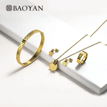 Baoyan Mood Roostevabast Terasest Ehteid Komplekt 4tk Kuld, Hõbe Ring Pulm Ehteid Komplekti Luksus Brändi Pruudi Ehted Komplekti Naistele