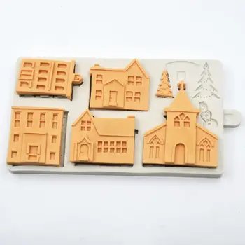 3D Christmas House Silikoon Hallituse Fondant Kook Dekoreerimiseks Vahendid Šokolaadi Krohv Sugarcraft Küpsetamine Hallituse PXPC