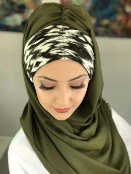 Uus Mood Hijab 2021 Naiste Moslemi Sifonki Islami Naiste Müts Tume Khaki Värvi Koor Üksikasjalikud Plisseeritud Valmis Sall