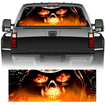 53In X14In Auto Kleebis Flaming Skull Graafiline Taga Eemaldatav Tint Vinüül