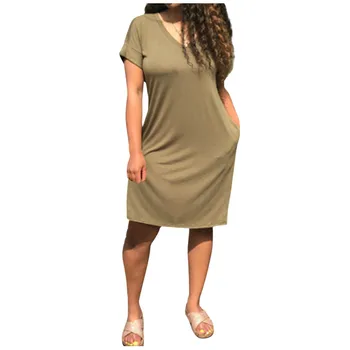 Naiste Suvine Kleit Juhuslik Lühikese Varrukaga Kleit V-kaeluse keskmise pikkusega Kleit Taskud Beach Kleidid Vestidos Mujer Verano Sundress