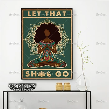 Jooga Meditatsiooni Afro Must Tüdruk Plakat Lase Seda Jama Minna Plakat Must Elab Wall Art Prints Home Decor Lõuend Ujuvad Raam