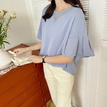 Jaapan ja Lõuna-Korea 2021. aastal uue lihtsa puhta värvi naiste suvel uus bud siidist särk tasku