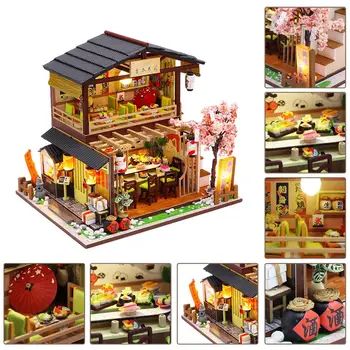DIY Nukumaja Komplekt Käsitsi valmistatud Jaapani Stiilis Maja Sushi Shop 3D Monteeritud Loft Mini Salongi Laste Sünnipäeva Valentine Kingitus