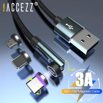 !ACCEZZ 540 Pöörata Magnet Kaabel 3A Kiire Laadimine Micro-USB Type C iPhone 12 11 Xiaomi Magnetiga Laadija Juhe Traat, Kaabel