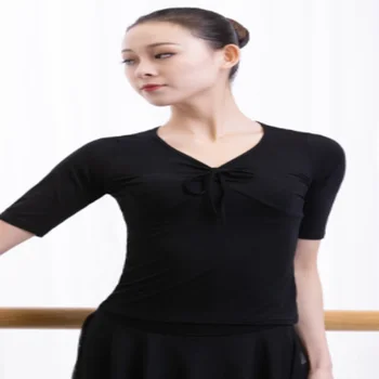 Täiskasvanud Naised, Tants Practing Kostüüm Ballett Riided Staadiumis täitmiseks Tahked Värvi Lühikesed Varrukad Skinny Stretch V-kaeluse Modal Pluus