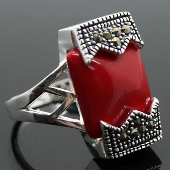 Mood kavandatud Punane Nikerdatud Lakk Marcasite 925 Sterling Silver Ring(#7-10) Kõrvarõngad & Pandent ehete komplekti
