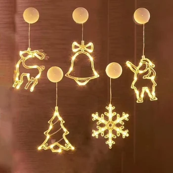 Jõulud Aknas Jobu Lamp Xmas Kaunistused LED Valgus Põder Lumehelves Santa Claus Kellad Puu Holiday Home Valgustus