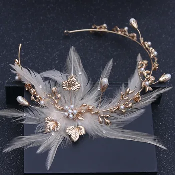 Barokk Vintage Gold Crystal Tiaras Sulgedest Kroonid Pearl Lill Headb Rhinestone Headpiece Naiste Juuksed Tarvikud Pruudi Pulmas