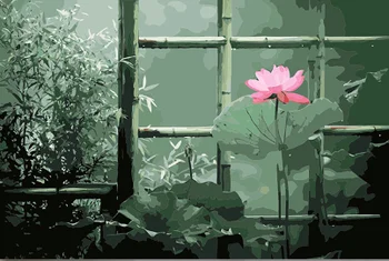 Joonis värvimine poolt numbrid värvaineid pilte numbrid värvidega Lotus lilled, maastik pilt akrüülvärv raamitud Kodu