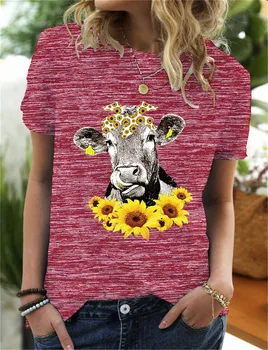 Naiste T-särk Graafiline Päevalille Lehm Pulli Vintage Mullikad Armas Trükitud Top Tshirt Naine Tee Särk Daamid Riided T-särk