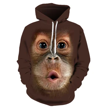 Sügisel Loomade Gorilla / Monkey Topp Meeste Ja Naiste 3D Dressipluus Õli Orangutang Prindi Kapuutsiga Tops