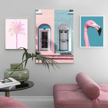 Mere Flamingo Palm Tuuleveski Hoone Ukse Seina Art Lõuend Maali Nordic Plakatid Ja Pildid Seina Pildid Elutuba Decor