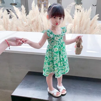 Tüdrukute Vabaaja Kleidid 2021 Uusi Suvel Teise Lapse Tüdrukud Korea Printsess Vestidos Varrukateta Laste Õie Sifonki Riided