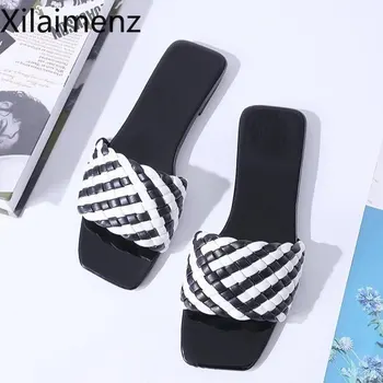 Naiste Suss Must Valge Weave Disain 2021 Suvel Moe Avatud Varvaste enimmüüdud Korter Sandal Kvaliteetsed Vabaaja Naiste Kingad
