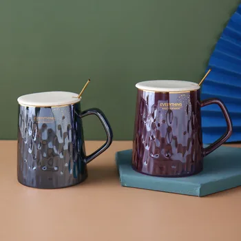 Crystal pinnatud keraamilised lusikaga tassi koos kaanega Põhjamaade retro hommikusöök Tassi Kruusi Kohvi Tassi office vee tassi loominguline trend