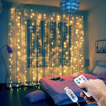 3M LED Kardin Vanik Aken USB String Tuled Haldjas Festoon Remote Jõulud Pulm Ramadan Teenetemärgi Kodus