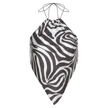 Loomade Printida Moe Päitsed Crop Top Seksikas Naiste Suvel Backless Varrukateta Sall Tank Kärbitud Puhkust Beachwear Zebra StripeTop