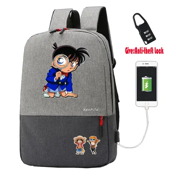 Anime Detective Conan Seljakott UNISEX Anti-varguse Sülearvuti kott USB-Laadimine Seljakott raamatukest, Kotid teismelised Reisi seljakott