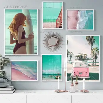 Lõuend Maali Beach Sea Surf Tüdruk, Kookospähkli Puu Auto Seina Art Põhjamaade Plakatid ja Pildid Seina Pildid elutuba Home Decor