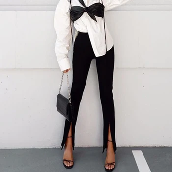 Seksikas Kõik-mängu Casual Pliiats Püksid Naiste Püksid Sügis Elegantne Kõrge Vöökoht Kinnise Lukuga Lõhik Slim Püksid 2021 Fashion Streetwear