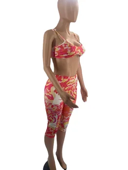RStylish 2021 Uus Trükitud Beachwear Ülikond Naiste Kärbitud Püksid Rinnahoidja Crop Top 2-osaline Pant Ülikond Naiste Slim Kaks Tükki Varustus