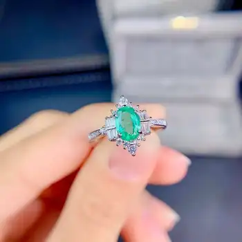 S925 hõbe Looduslik roheline emerald pärl ring loomulik gemstone ring luksuslik square rhombus naine, tüdruk, osaline kingitus ehted