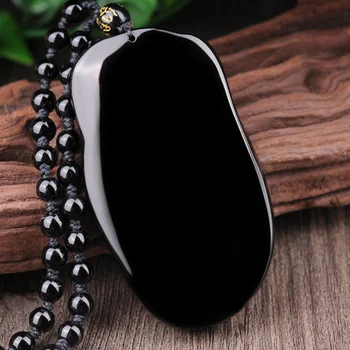 Naturaalne Must Obsidian Ripats Nikerdatud Guanyin Pühak Kaelakee Ripats Meeste Jade Ehted