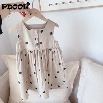 Uus 2021 Summer Baby Tüdrukud Polka Dots Kleit Korea Stiilis Lapsed Square Krae Riided Lastele Varrukateta Printsess Kleidid